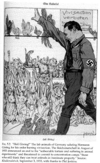 Cartoon showing animals giving Goering a Nazi salute